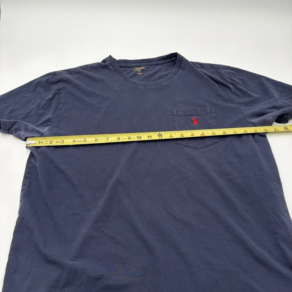 Polo Ralph Lauren Men's Large Navy Blue Crewneck Pocket T-Shirt Red Pony Flawed